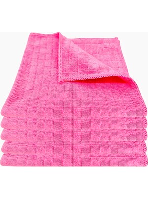 Silver Kareli Mikrofiber Genel Temizlik ve Tezgah Bezi Pembe 40*40 Cm, 320 Gsm(5 Adet)