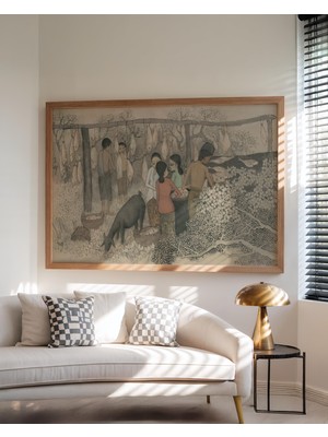 Pegziz Balıkçı Köyü Günlük Yaşam Asya Sanatı Çerçeveli Sanat Poster Duvar Dekoru