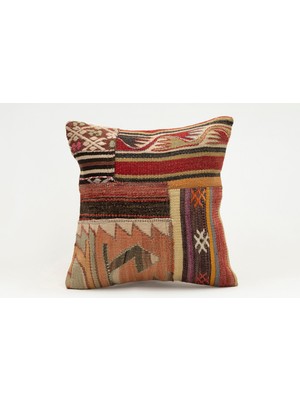 Kilim Wholesale El Yapımı Kilimden Yapılmış Vintage Kırlent Kılıfı, Yün, 40X40 cm