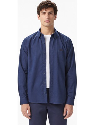 Lacoste Mens Slim Fit Navy Cotton Shirt Dar Kesim Pamuklu Erkek Gömlek Lacivert