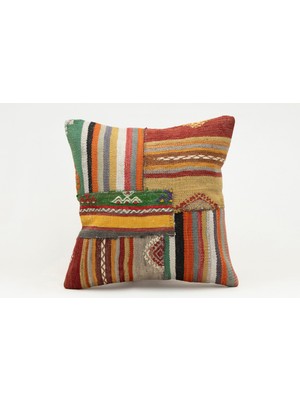 Kilim Wholesale El Yapımı Kilimden Yapılmış Vintage Kırlent Kılıfı, Yün, 40X40 cm