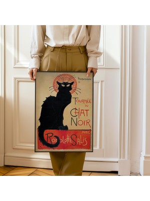 Pegziz Siyah Kedi Vintage Paris Afişi Çerçeveli Sanat Poster Duvar Dekoru