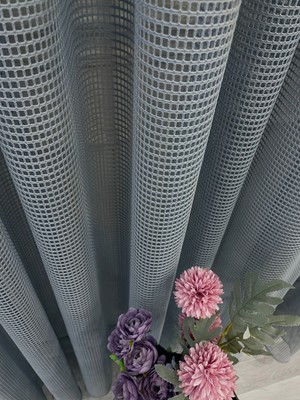 Brillant Gri Kafes Dokulu Modern File 1/3 Sık Pile Tül Perde