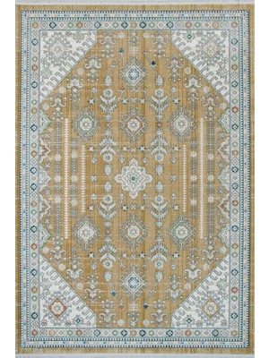 Evoris Polipropilen Polyester Pamuk Tabanlı Dokuma Halı Otantik Modern Salon Mutfak Halısı Gold Rengi
