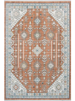Evoris Polipropilen Polyester Pamuk Tabanlı Dokuma Halı Otantik Modern Salon Mutfak Halısı Terra Rengi