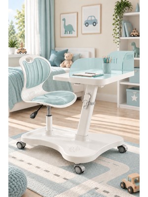 Beyzana Mavi Mobil Çocuk Ders ve Aktivite Masası Ergonomik Ayarlanabilir Sandalye Takımı