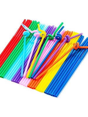 Cafe Avm 50li Paket Renkli İnce Artistik Pipet Soğuk İçecekler ve Kokteyller İçin Uygun