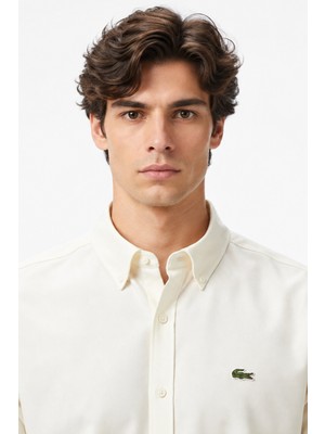Lacoste Mens Regular Fit Cream Shirt Standart Kesim Erkek Gömlek Krem