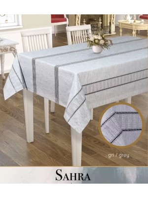 Elitse Polyester Ajurlu Keten Masa Örtüsü Tablecloth 160X260 cm Dantelli Yemek Masası Örtüsü Sahra Model Gri