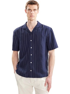 Ted Baker Lacivert Erkek Comfort Fit Çizgili Gömlek TBMRSH2005