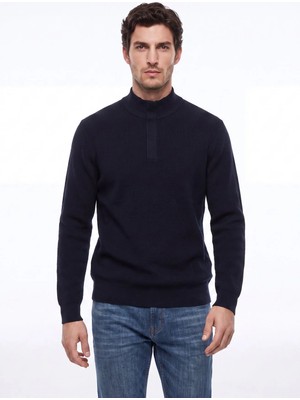Fabrika Siyah Erkek Bato Yaka Slim Fit Fitilli Triko Kazak F6WM-KZK 2025