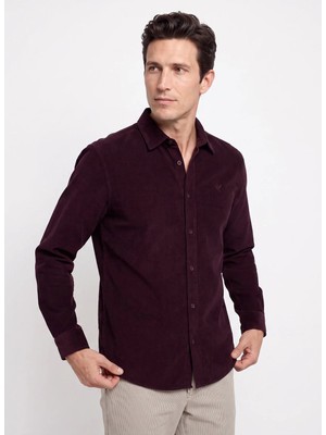 Fabrika Bordo Erkek Slim Fit Fitilli Gömlek F5WM-GML 2378 N
