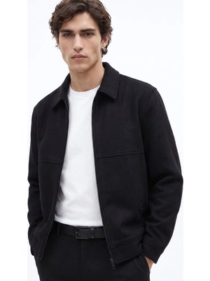 Fabrika Siyah Erkek Diyagonal Slim Fit Erkek Yaka Mont F6WM-MNT 2109