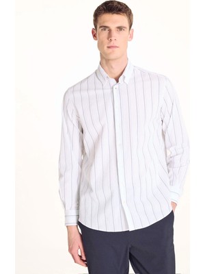 Ted Baker Beyaz Erkek Comfort Fit Çizgili Gömlek TBMRSH2013