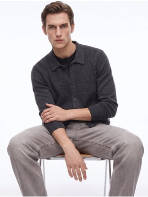 Fabrika Antrasit Erkek Slim Fit Fitilli Hırka F6WM-HRK 2011