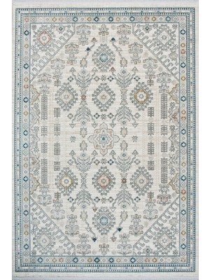Evoris Polipropilen Polyester Pamuk Tabanlı Dokuma Halı Otantik Modern Salon Mutfak Halısı Krem Rengi