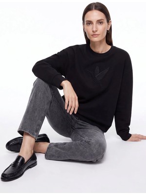 Fabrika Siyah Kadın Bisiklet Yaka Loose Fit Nakışlı Sweatshirt F6WL-SWT0087