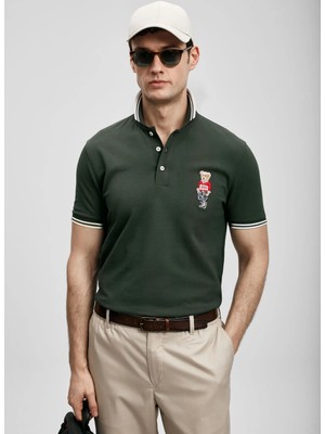Lufian Lufıan Haki Erkek Slim Fit Nakışlı Polo T-Shirt Brady