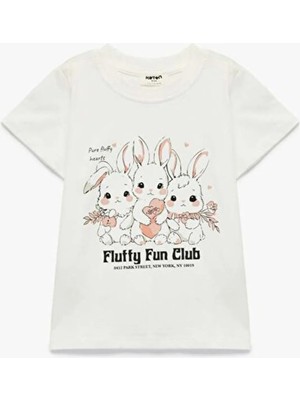 Koton Ekru Kız Çocuk Baskılı T-Shirt 6SKG10242AK