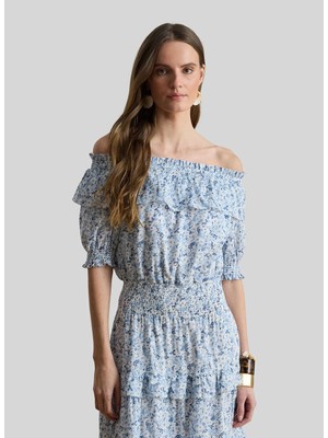 Lauren Ralph Lauren Beyaz Kadın Kayık Yaka Elbise 200P08959