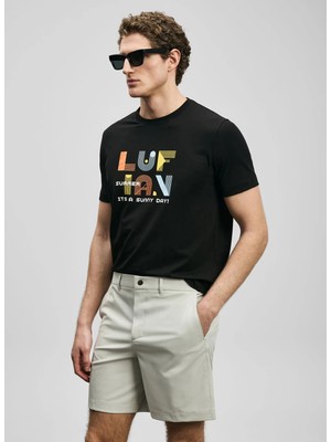 Lufian Lufıan Siyah Erkek Slim Fit Yazı Baskılı T-Shirt Sunny