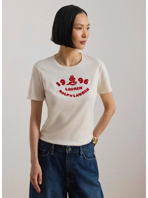 Lauren Ralph Lauren Ekru Kadın Bisiklet Yaka Baskılı T-Shirt 200B21053
