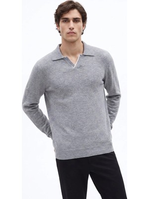 Fabrika Gri Erkek Slim Fit Polo Kazak F6WM-KZK 2023