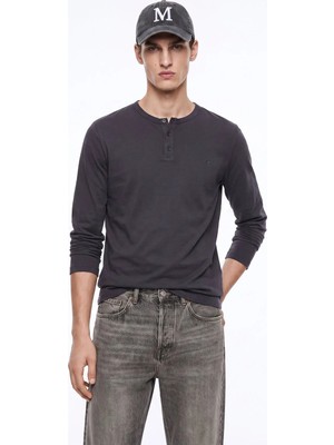 Mustang Antrasit Erkek Uzun Kollu T-Shirt M6WM-TST1037