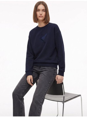 Fabrika Lacivert Kadın Bisiklet Yaka Loose Fit Nakışlı Sweatshirt F6WL-SWT0087