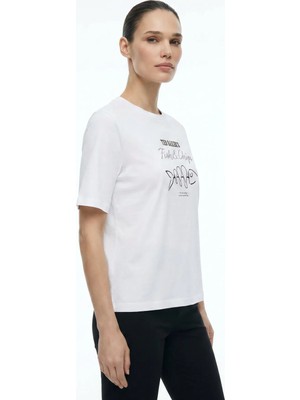 Ted Baker Beyaz Kadın Baskılı Bisiklet Yaka %100 Pamuk T-Shirt TBWRTS1054