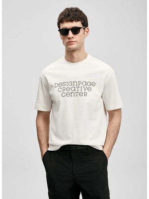 Lufian Lufıan Kırık Beyaz Erkek Slim Fit Yazı Baskılı T-Shirt Frank