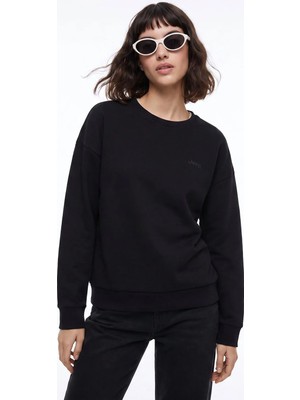 Jeep Siyah Kadın Bisiklet Yaka Relaxed Baskılı Sweatshirt J5WL-SWT7089
