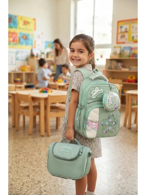 Canloor Waddell 2'li Anaokul Set Twill Anaokul Çantası ve Beslenme Çantası Düz Renk Kreş Çantası Termal Beslenme
