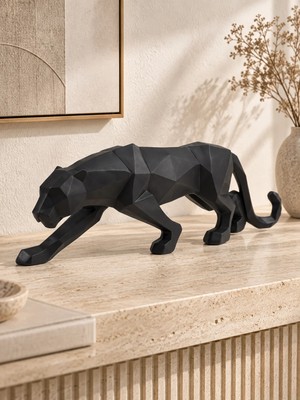 Nixa Geometrik Siyah Panter Dekoratif Obje Kubik Kaplan Obje– 45 cm