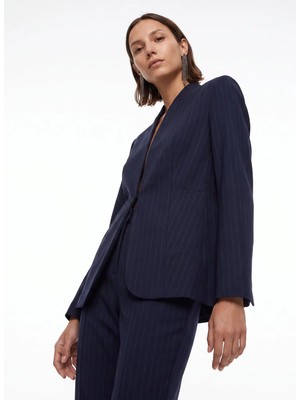 Fabrika Lacivert Kadın Çizgili Blazer F6WL-CKT0082