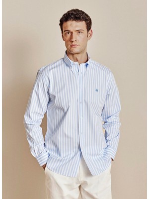 Brooks Brothers Mavi  Erkek Çizgili Gömlek BBSS26MSH051
