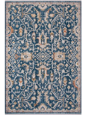 Evoris Polipropilen Polyester Pamuk Tabanlı Dokuma Halı Otantik Modern Salon Mutfak Halısı Blue Rengi