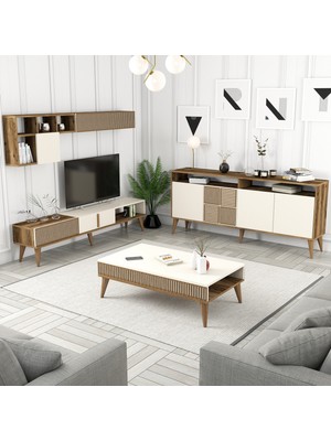 Variant Milan 3 Lü Salon Takımı - Ceviz / Krem
