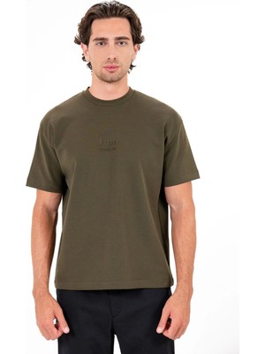 gmg firenze Gmg Fırenze Haki Erkek Bisiklet Yaka Regular Fit Yazı Baskılı T-Shirt GU26MSS03055