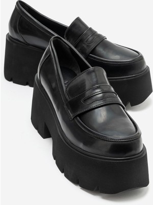 Luvi Santıa Siyah Mat Rugan Kadın Kalın Tabanlı Loafer Ayakkabı