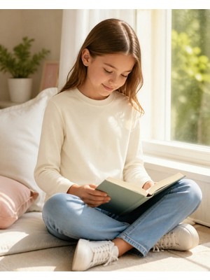Fasıla Giyim Krem Unisex Çocuk Basic Uzun Kollu Tişört - Yeni Dönem Stili