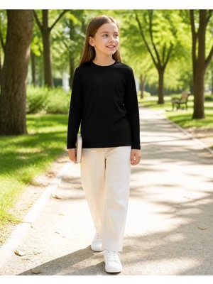 Fasıla Giyim Siyah Unisex Çocuk Basic Uzun Kollu Tişört - Günlük Okul Giyimi