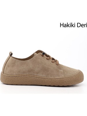 Gönderi(r) Kadın Vizon Süet  Bağcıklı Hakiki Deri Sneaker