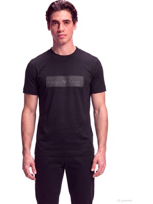 Emporio Armani Erkek Regular Fit Yuvarlak Yakalı Logo Detaylı Kısa Kollu Siyah T-Shirt EM007356 AF10761-MC723