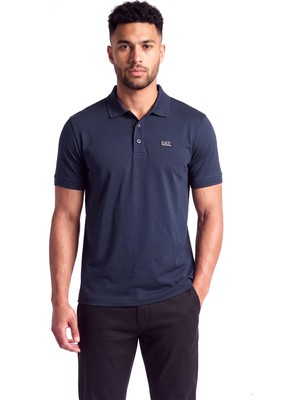 EA7 Erkek Normal Kalıp Plaka Logo Detaylı Kısa Kollu Lacivert Polo Yaka T-Shirt 7M002097 AF13862-UB102