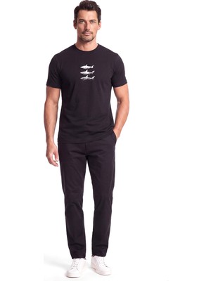 Paul & Shark Erkek Regular Fit Yuvarlak Yakalı Logo Baskılı Pamuklu Kısa Kollu Siyah T-Shirt 16311637-011