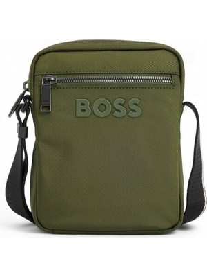 Boss Erkek Kabartma Logolu Fermuar Kapamalı Uzun Askılı Haki Omuz Çantası 50567814-347