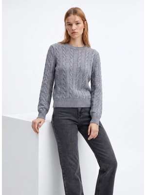 Fabrika Gri Kadın Bisiklet Yaka Regular Fit Balıksırtı Kazak F6WL-KZK0045