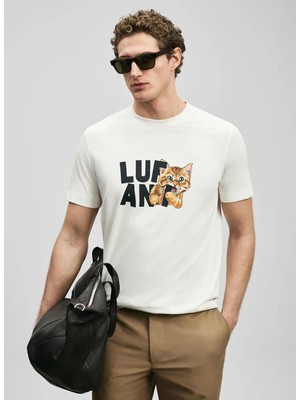 Lufian Lufıan Kırık Beyaz Erkek Slim Fit Yazı Baskılı T-Shirt Max