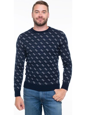 Guess Lacivert Erkek Desenli Kazak M6YR11Z0916-FBHN Martin Kazak